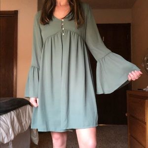 Peach Love Green Bell Sleeve Minidress